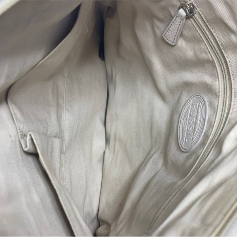 NWT Fossil Cream Metallic Gold Taupe Stripes Leather Large Shoulder Bag - Picture 6 of 7